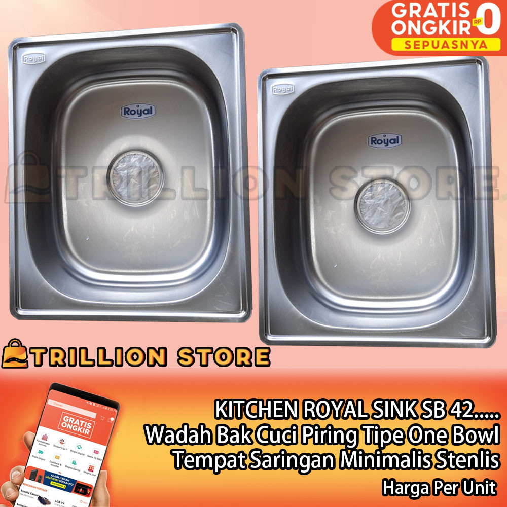 Royal Wadah Bak Cuci Piring Sb 42 Tangan Kitchen Sink Stainless Anti Karat Tipe One Bowl Sink Plus T
