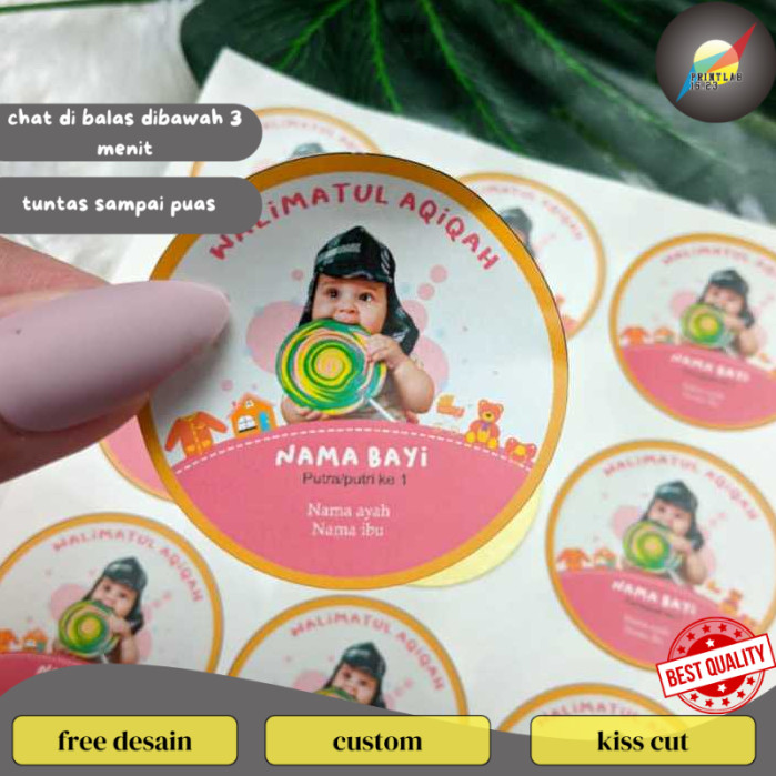 

PrintLab 2-4 Stiker Bulat Label Tasyakuran Aqiqah Sticker Nama Anak Bayi Ucapan Kelahiran Akikah