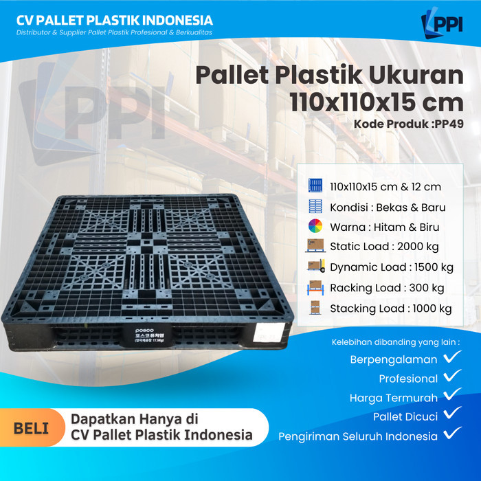 

Pallet Plastik Bekas/Baru Ukuran 110x110x15 cm – PP49 / Pallet Plastik Hitam / Pallet Plastik Jaring