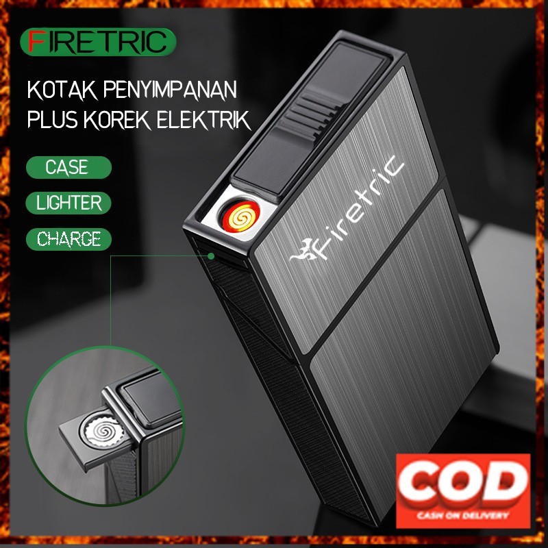 Firetric Kotak Roko + Korek Elektrik / Tempat RKK Plus Korek Elektrik / Wadah Rokok Plus Korek