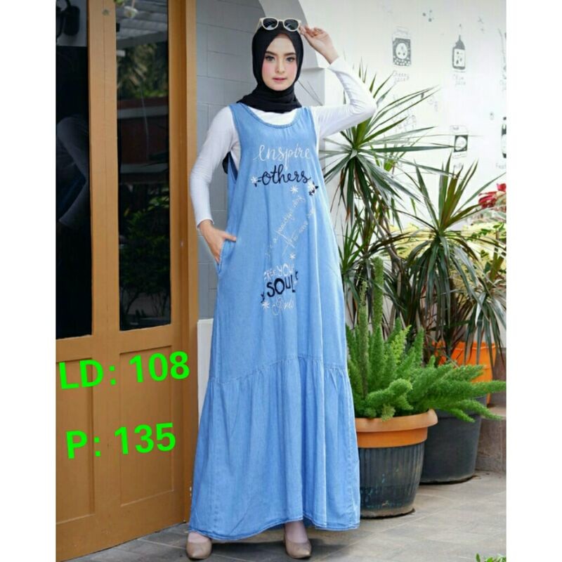 PROMO OVERALL JEANS JUMBO /GAMIS JEANS/ BONUS BAJU IMPORT BARU