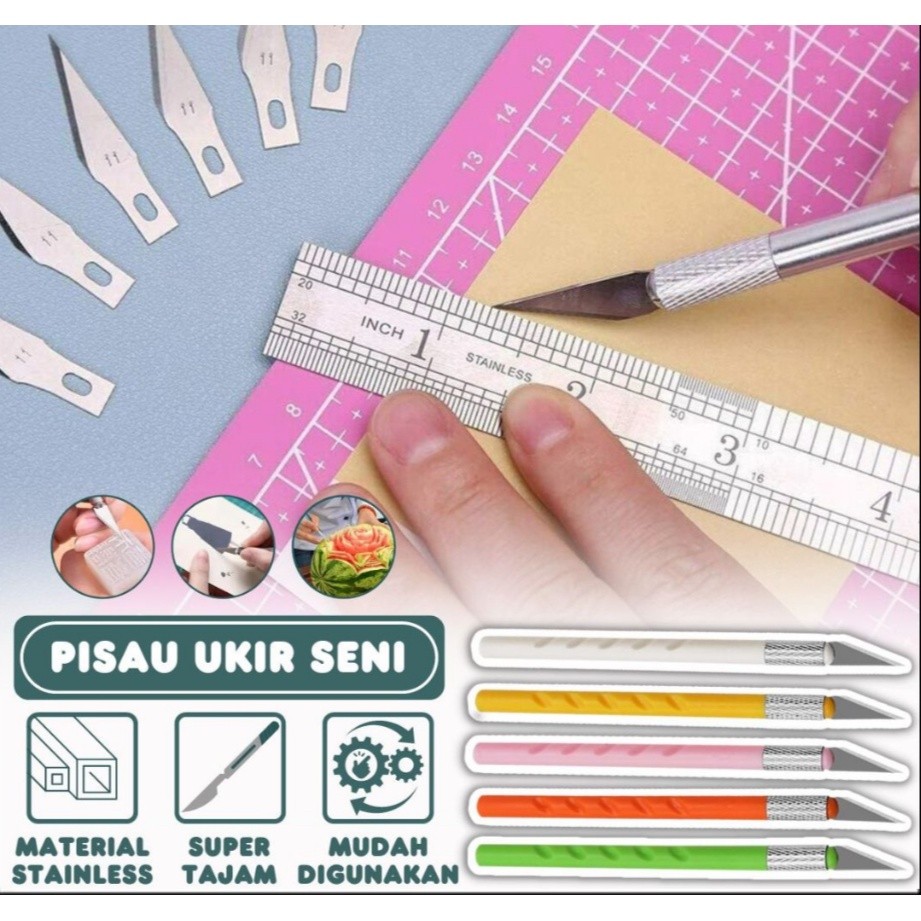 

Pisau SENI Ukir Seni Stainless Steel / PULPEN Cutting Art Carving Knife Metal Handle Blade / Cutter Pen Pemotong Kertas Kayu Sticker Pahat Buah Sayur / Alat Bantu Kerajinan Tangan Super Tajam Anti Karat Perlengkapan ATK Sekolah Kantor Multifungsi dar