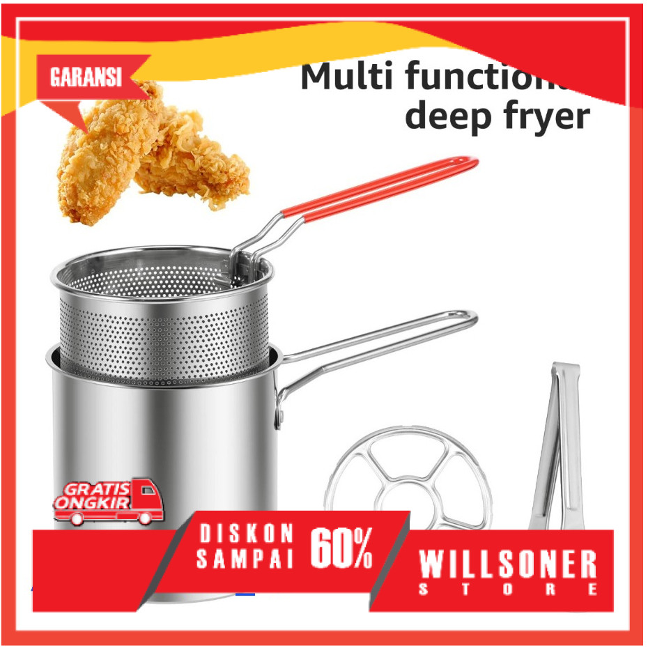 Panci Penggorengan Kentang Mini Deep Fryer 4in1 Kukusan Sayur Mie Multifungsi Capitan Stainless