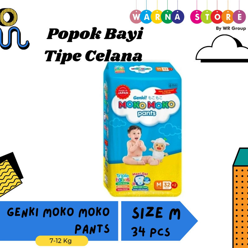 WARNA Moko Moko Pants M32 / Moko Moko M32 / Moko Moko Celana M 32 /  Genki Moko Moko M 32