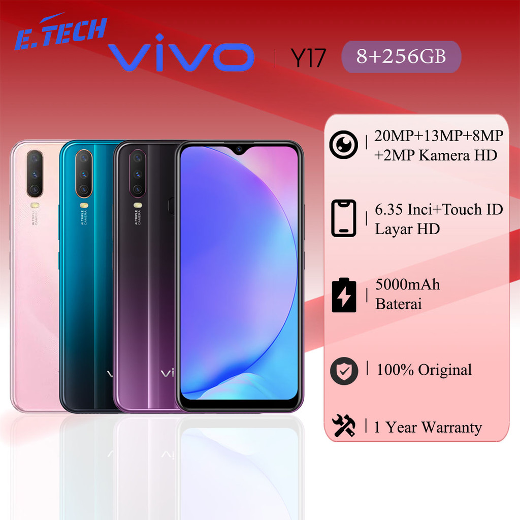 VIVO Y17 HP RAM 8/256GB Handphone Garansi 1 Tahun 6.35 lnci 5000Ah Baterai Android Smartphone 100% O