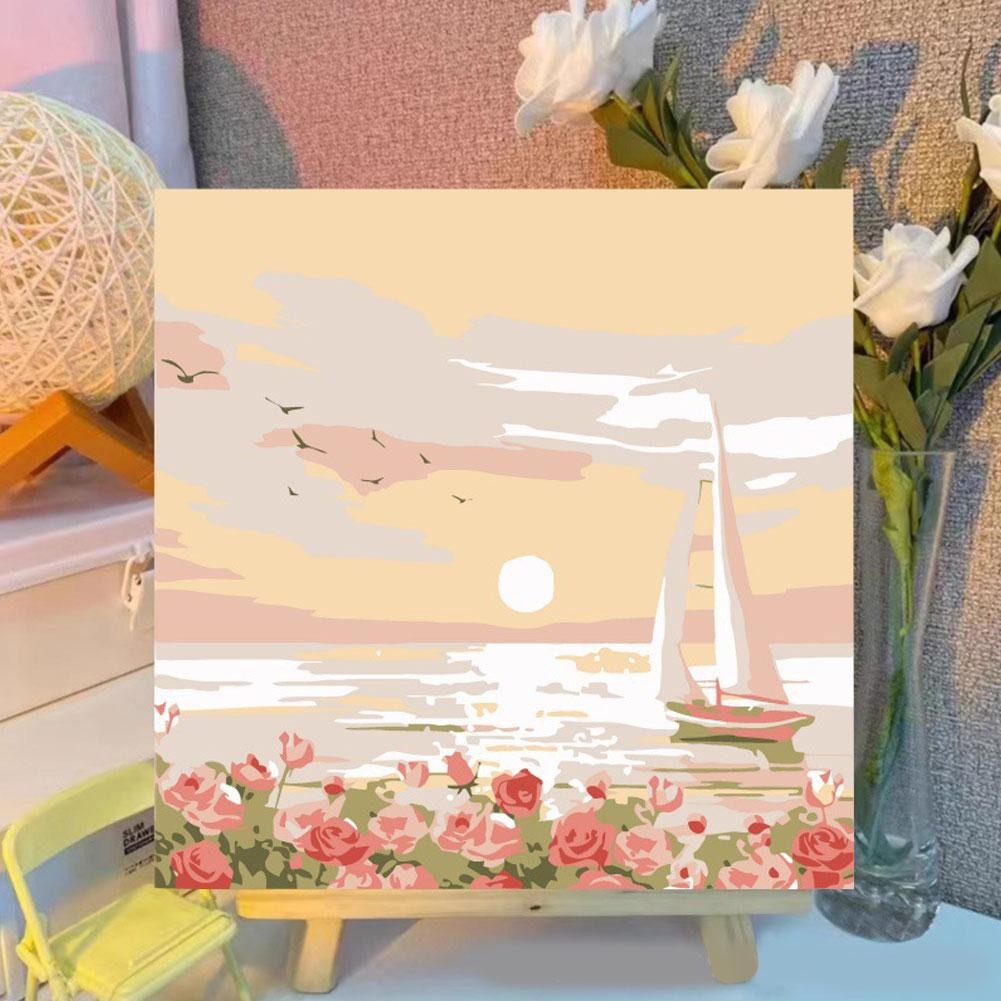 

DIY Digital Oil Painting For Rose Flower Hand Painted Oil Painting Coloring by Numbers Acrylic Drawing Modern Wall Home Decor