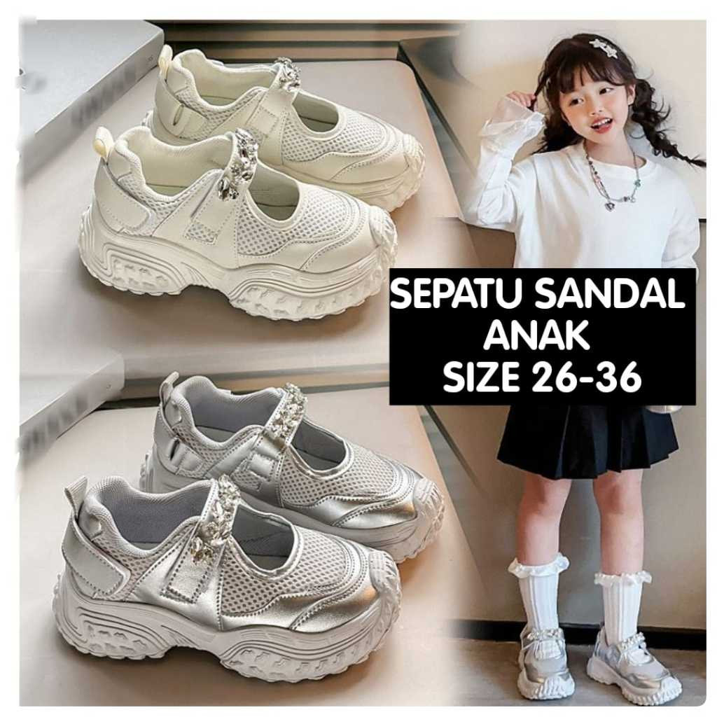 (LC-JKT) SP- 7818 SEPATU SANDAL ANAK PEREKAT DOUBLE MANIK MANIK SIZE 26-36
