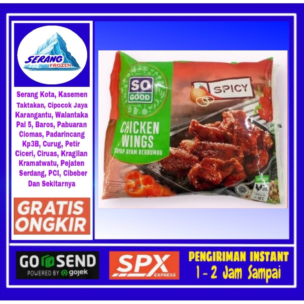 

Sayap Ayam, So Good Spicy wing 400g, Sayap ayam Pedas, Serang Frozen
