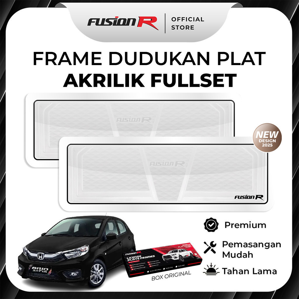 FUSION R DUDUKAN TATAKAN PLAT NOMOR MOBIL HONDA BRIO MIKA AKRILIK PUTIH