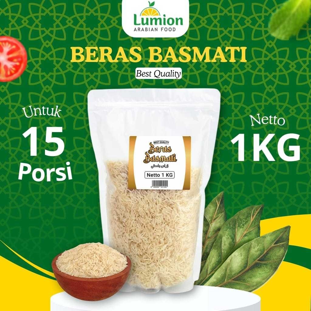 

Beras Basmati 1kg Repack premium untuk kebuli, briyani, mandhi, kabsah India Arab komplit