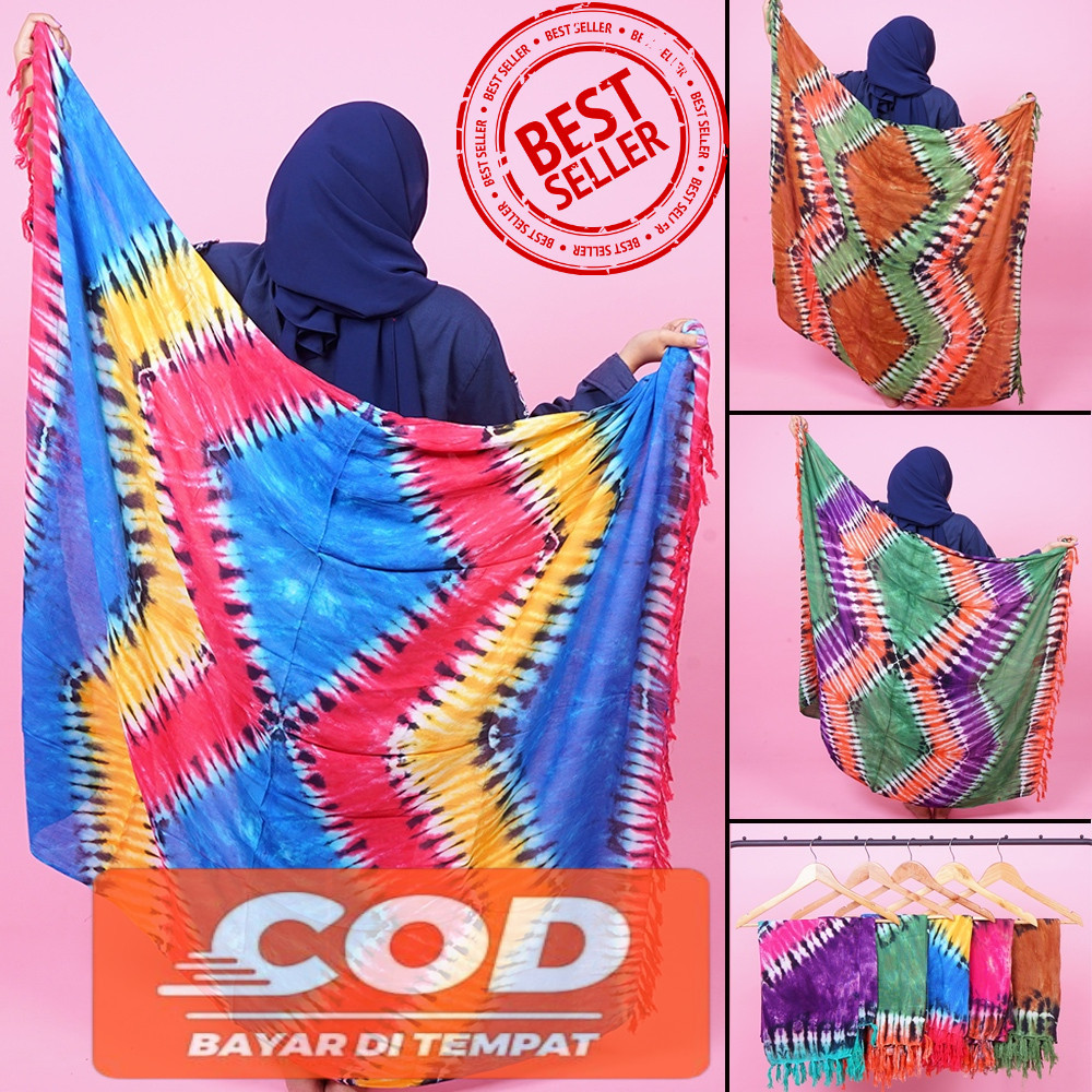 Kain Pantai Kain Bali Sarong Pantai Selendang Tie Dye Handmade Bahan Rayon Halus rumbai Motif Cantik