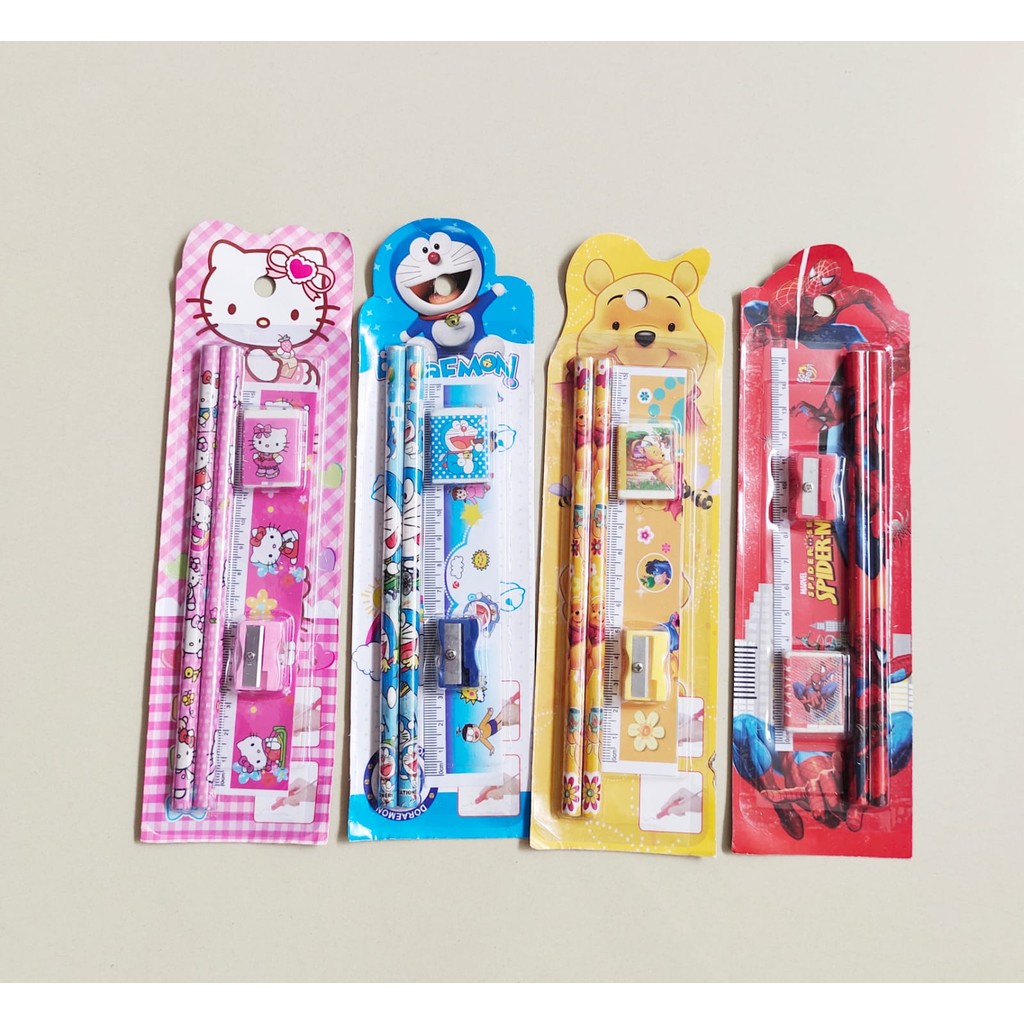 

Stationery Set 5 in 1 Alat Tulis Anak Sekolah Penghapus penggaris Pensil Serutan Karakter Lucu