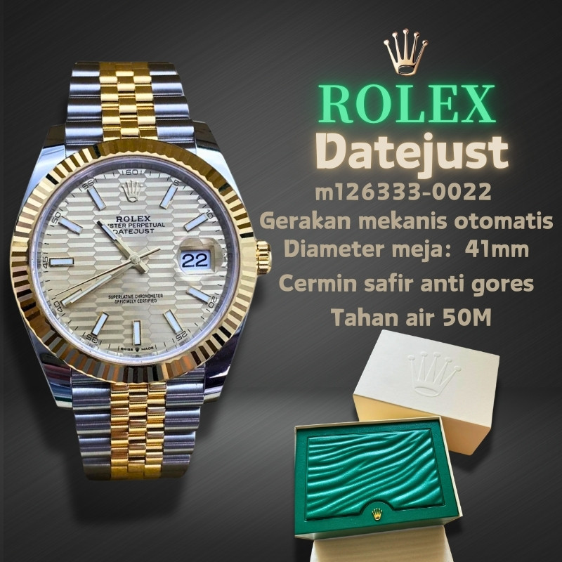 [ Rolex%100 Asli] Swiss Rolex Jam Tangan Pria Rolex Seri Datejust M126333-0022 Mesin Jam Mekanis Oto