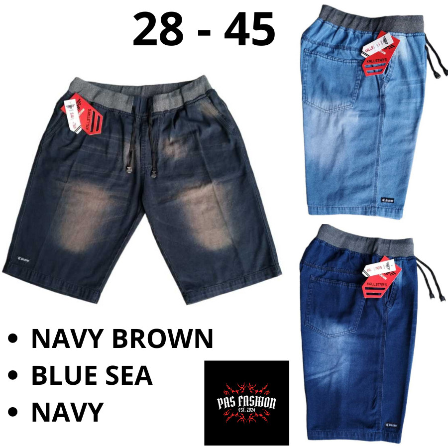 JEANS PENDEK PRIA HUGO PINGGANG KARET STANDART JUMBO BIG SIZE 28 SAMPAI 45 DISTRO DENIM CELANA SOBEK