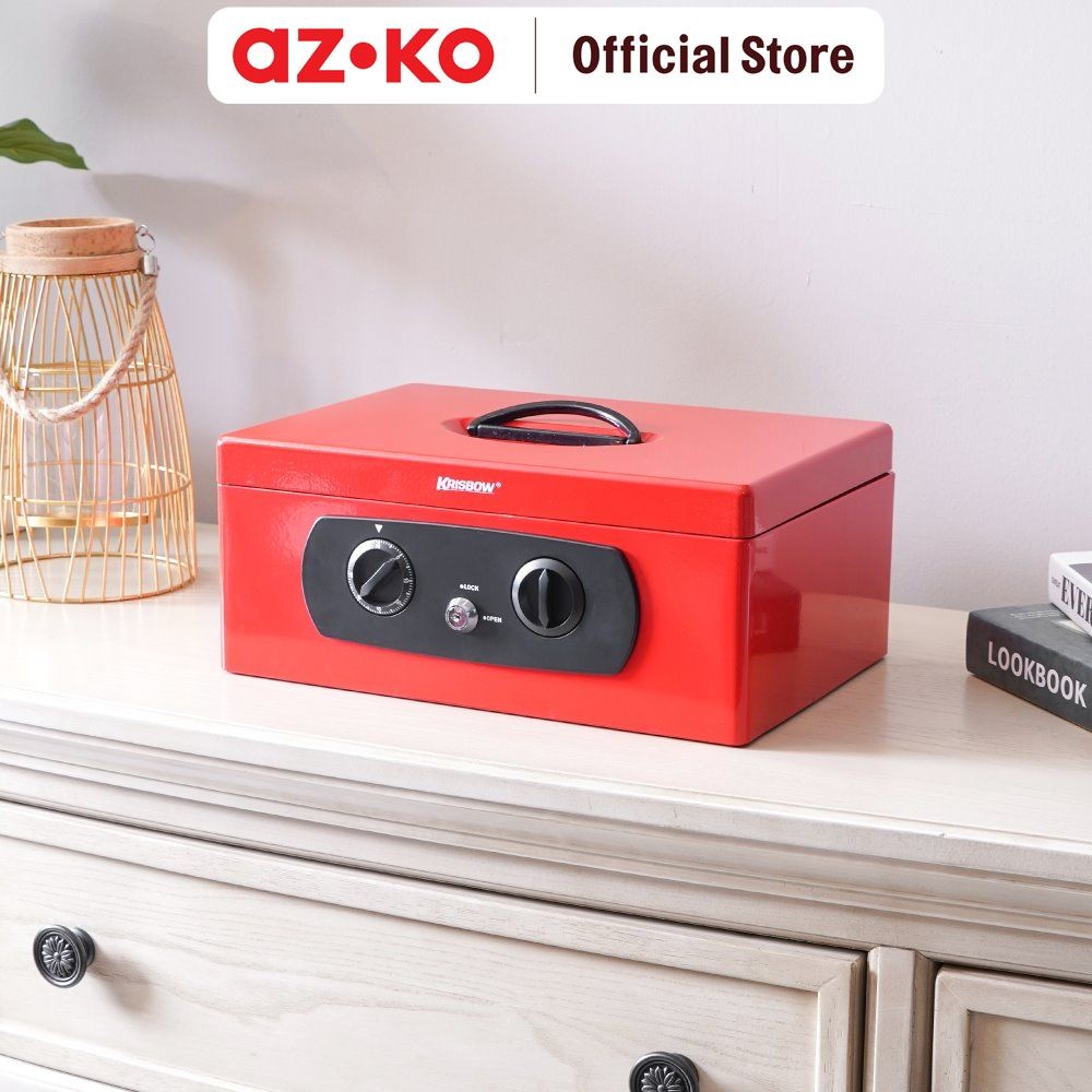 AZKO Krisbow Cash Box- Merah Tempat Uang Dengan Kunci Safety Money Storage Box Kotak Uang Kasir