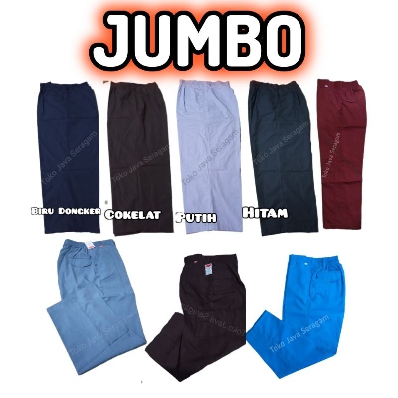 Celana Jumbo SD SMP SMA SMK PDL Pramuka Hitam Merah Putih Cokelat Biru Dongker Benhur Abu-abu Karet 