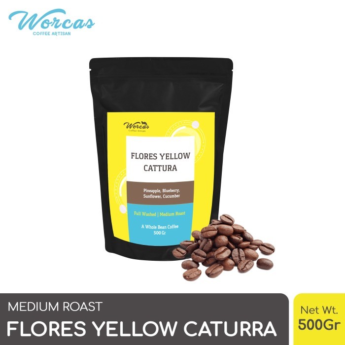 

WORCAS Arabica Flores Yellow Caturra 500 Gram - Medium Roasted Coffee - KOPI BIJI