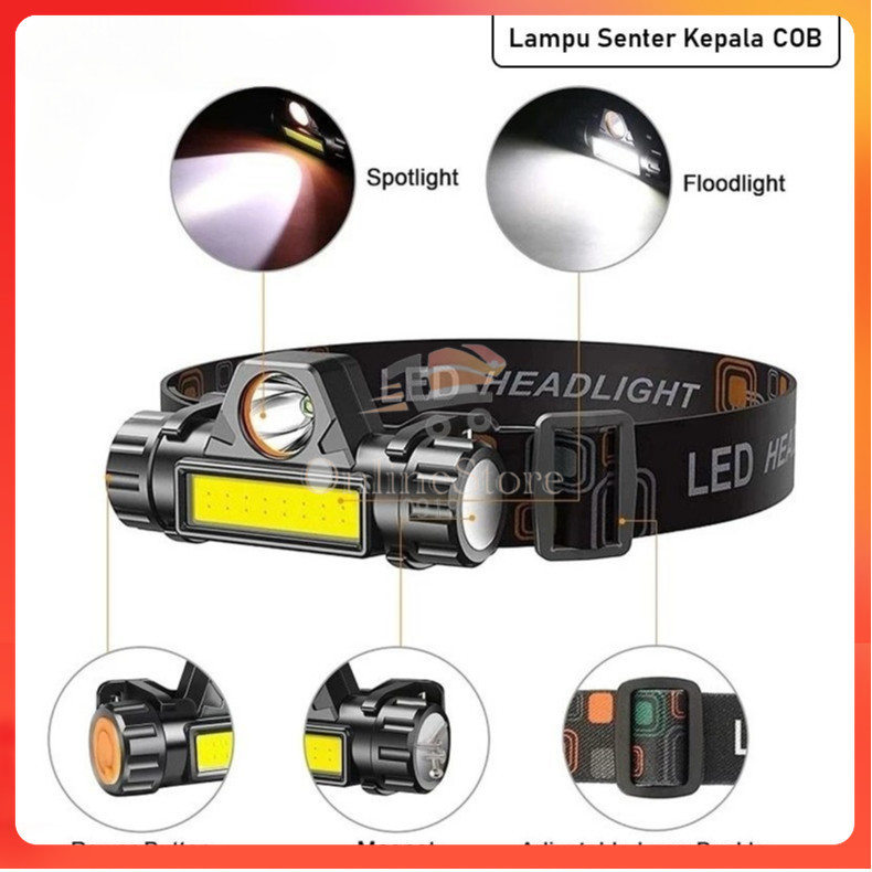 Lampu Senter Kepala Head Lamp Led 2 Mode 90? Waterproof Rechargeable — 8