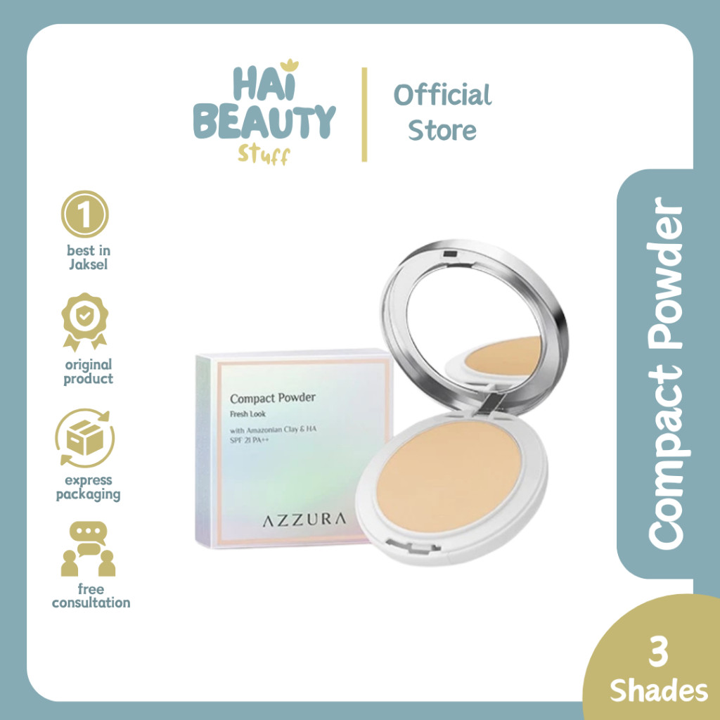 AZZURA Compact Powder Bedak Padat Light Beige Natural - Bedak Puff Make Up Azura