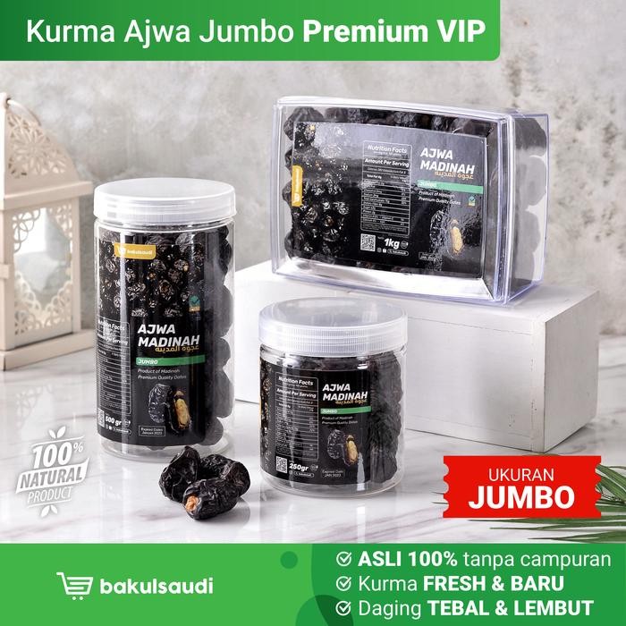 

Sale Kurma Ajwa Madinah Jumbo Premium VIP Original 100% / Kurma Nabi Asli Saudi / Kurma Grade 1 A / Ajwah Azwa Aliya Aliyah bakulsaudi - 250g Terlaris