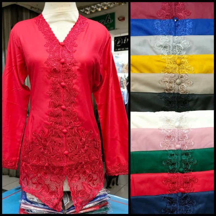 ✨LARIS✨ -atasan kebaya encim bordir polos/seragam acara formal/kebaya wanita lengan panjang - Putih,