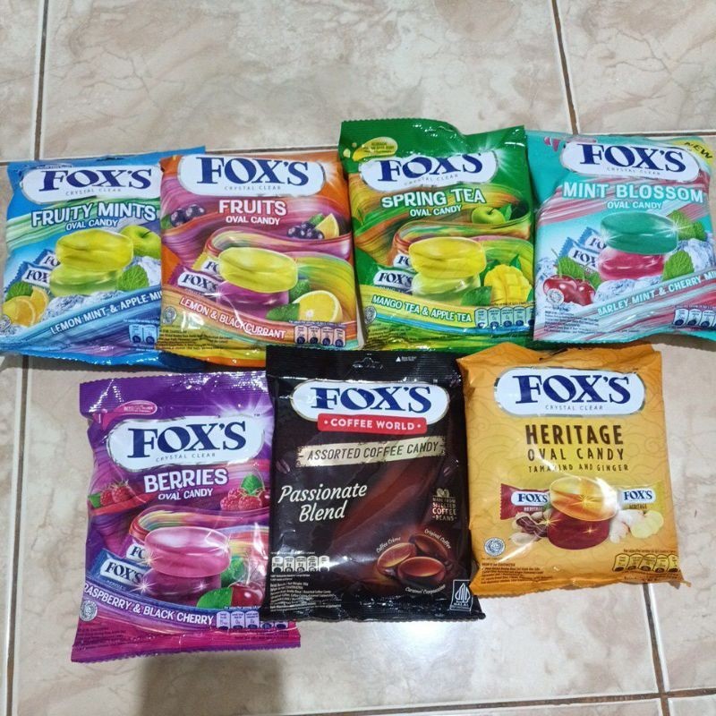 

Permen Fox's Mint 125gr YERAH crystal clear oval candy Fruity mints berries coffee word spring tea fruits heritage blossom