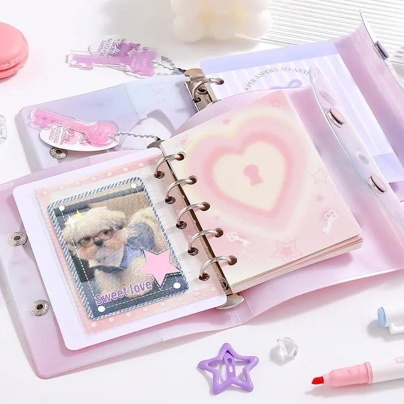 

1Set M5 Dreamy Scrapbook Notebook with Pendant Cute Pink/Blue Butterfly Bow Ribbon Notepad Page Diary Set School Stationary Friend Gift
