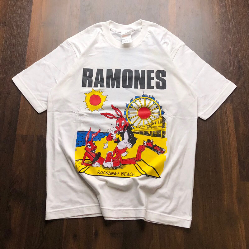 KAOS RAMONES - ROCKAWAY BEACH PUTIH FULLTAG + LABEL ORIGINAL TSHIRT PRIA OVERSIZE BOXY REGULER 30S 2