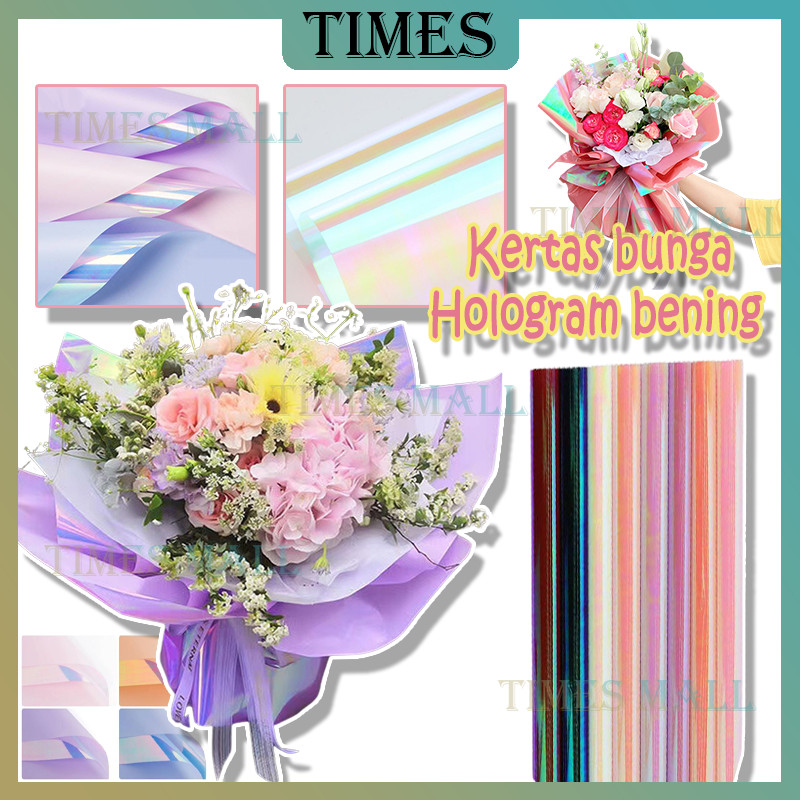 

20 Pcs Hologram Plastic Flower Wrapping Paper/Hologram Plastic Flower Wrapping Paper/ Flower Wrap Glitter Hologram / Cellophane Hologram Bening /Kertas Buket Rainbow