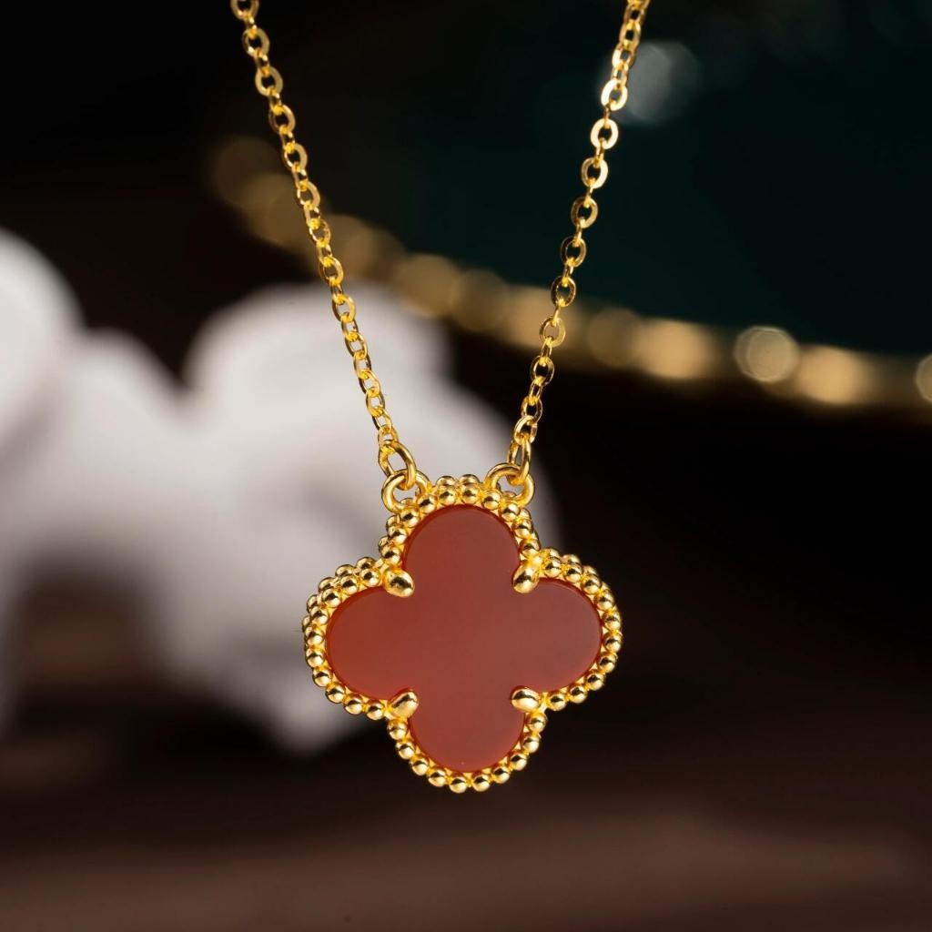 (18K / 750 Emas Asli / Asli)Alhambra Four Leaves Lucky Series Pendant Series Pendant Necklace/kalung