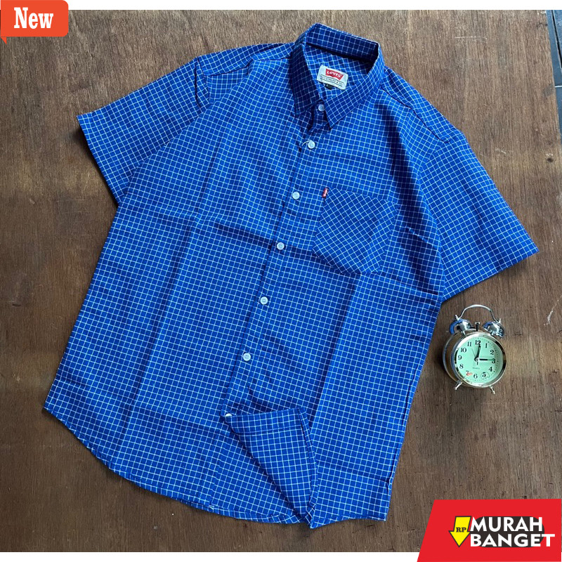 kemeja kotak kotak cowok Kemeja 501 usa original kotak kotak pria lengan pendek Kemeja katun pria Ke