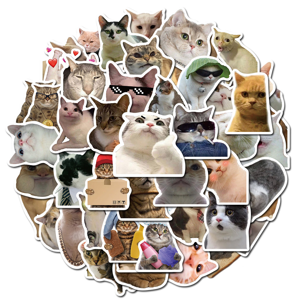 

50PCS Cat MEME Funny Animals Stickers Vintage Toy DIY Kids Notebook Luggage Motorcycle Laptop Refrigerator Decals Graffiti