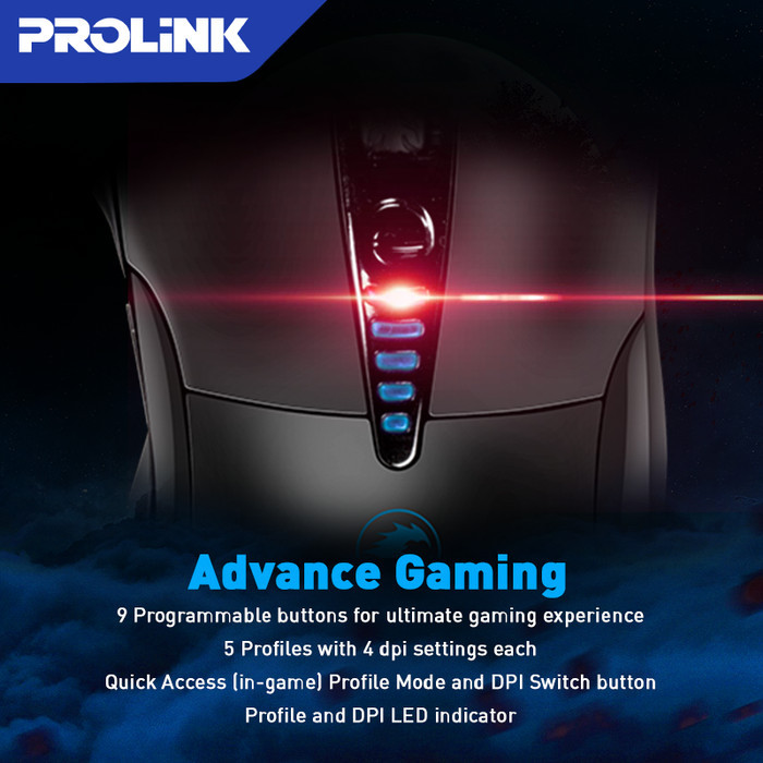 PROLiNK PMG9802L Mouse Gaming Laser Tinggi dengan 4D Scroll Wheel dan DPI hingga 8200