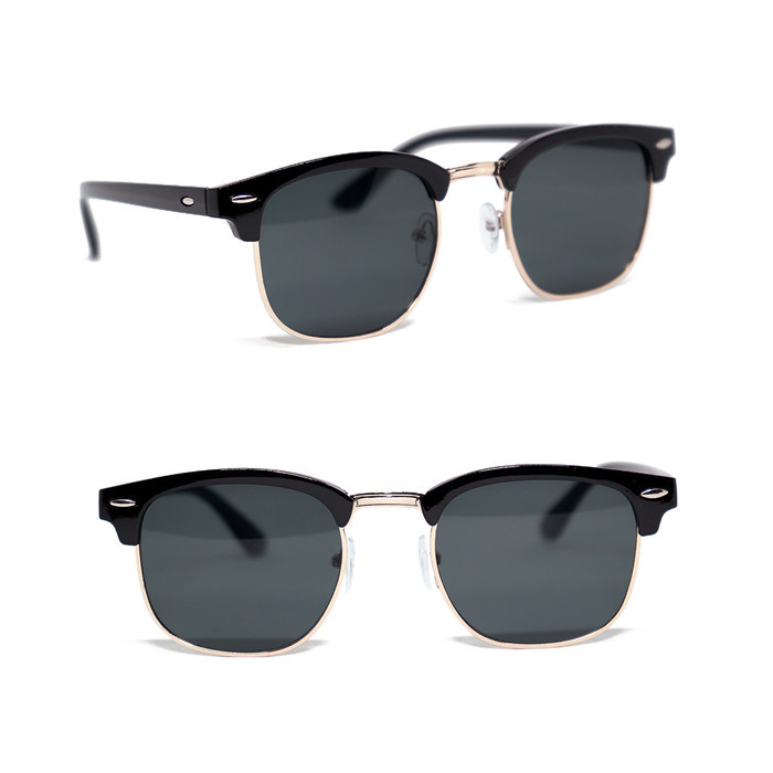 promo ✨ -Kacamata Hitam Pria Clubmaster Retro Black Sunglasses - Brown/Gold1