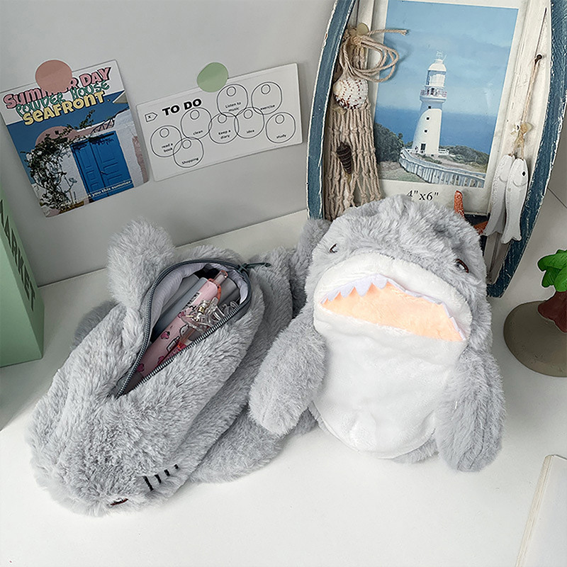 

1PC Cute Plush Shark Pencil Case Student Stationery School Supplies Storage Bag