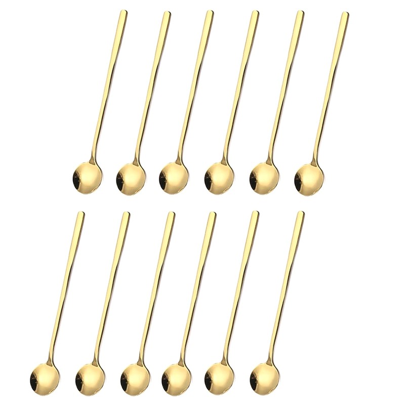 

12 Pcs Coffee Spoons Set Gold Tea Spoons Long Handle Stirring Spoons Coffee Rounded Stirring Spoon Honey Dessert Spoon