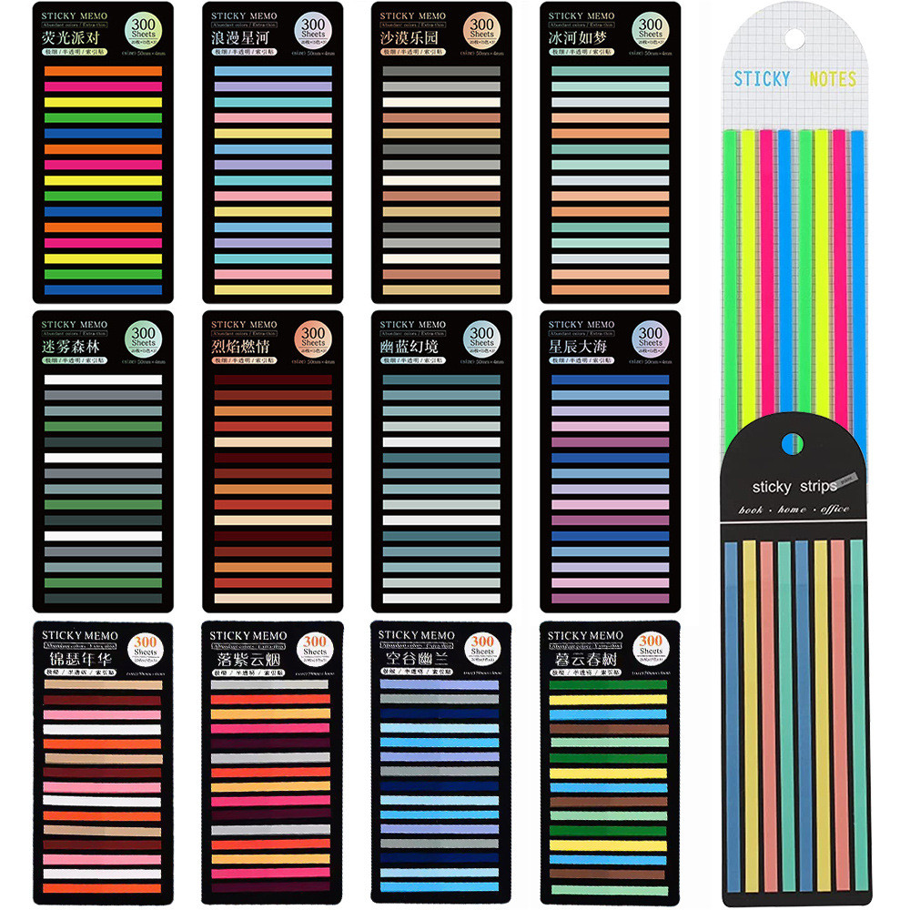

300 Sheets Rainbow Posted It Transparentes Sticky Notes Self-Adhesive Annotation Read Bookmark Tabs Notepad Aesthetic Stationery