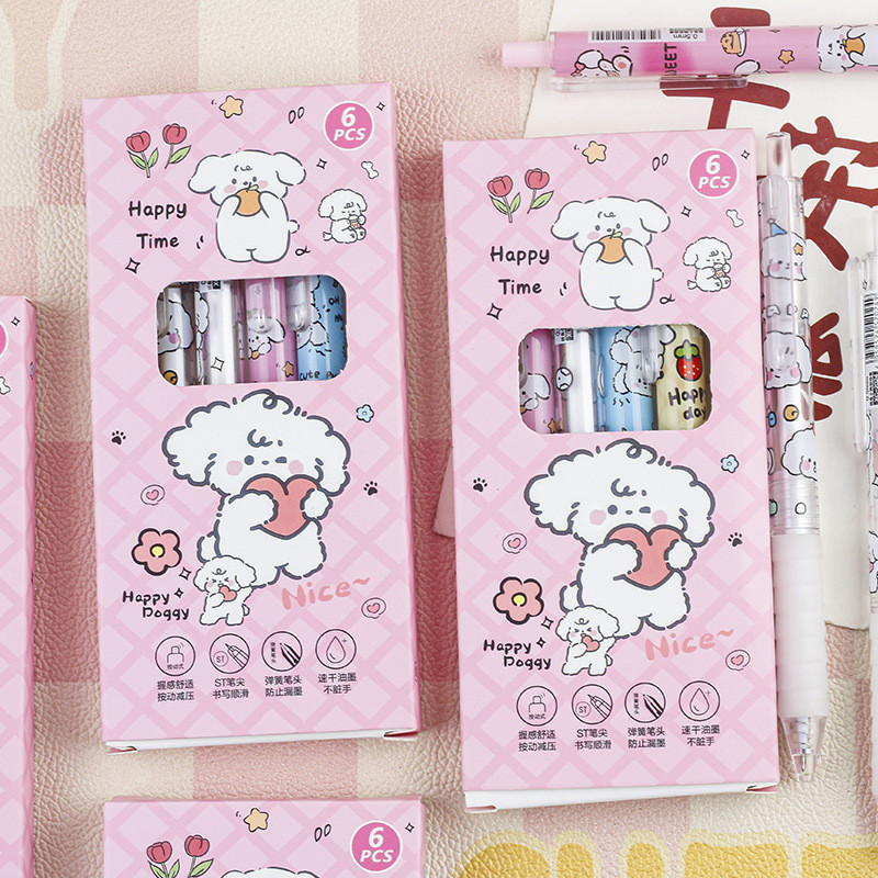 

TERMURAH 1 SET ISI 6 PCS PULPEN MEKANIK MOTIF THE HAPPIEST PUPPY DENGAN UJUNG PENA RUNCING 0,5 MM