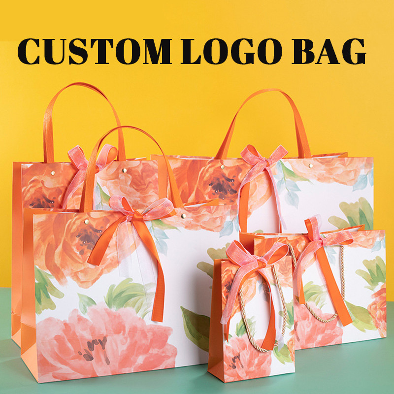 

5 Pcs Custom Logo Jewelry cosmetics beauty shop packaging paper bag clothing carrying bag For small business bags wig packages