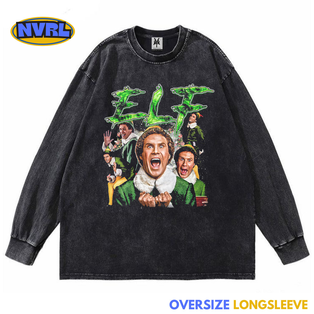 Kaos oversize longsleeve film elf tv show washed washing vintage tee