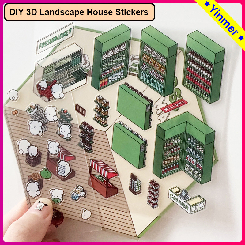 

COD✨Stiker Rumah 3D Stiker Pemandangan Rumah Transparan Stiker Pemandangan Gaya Korea-Yinmer