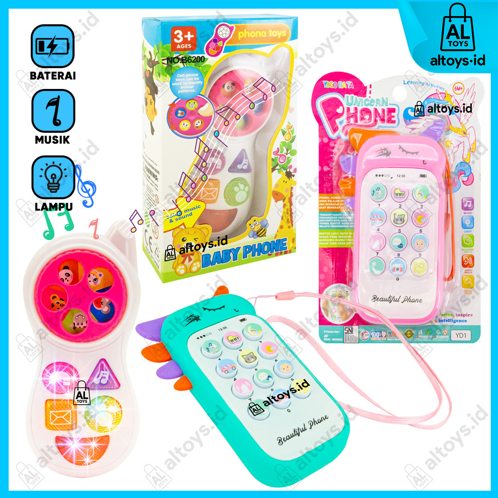 Mainan Anak Unicorn Phone HP YD1 & B6200 Handphone Musik Lampu Edukatif
