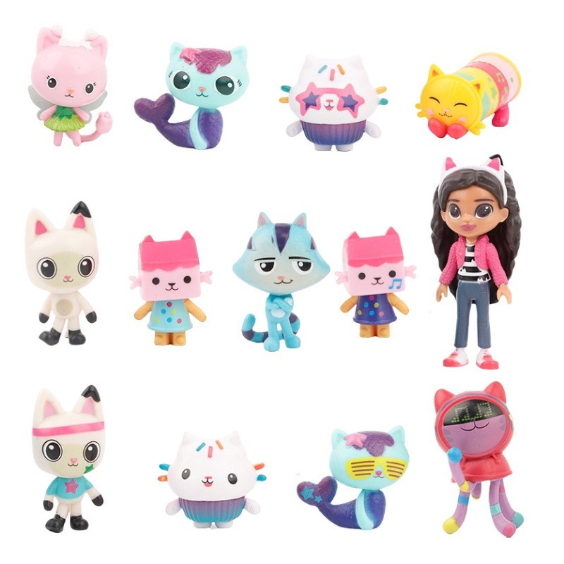 

13pcs/set PVC Gabby Dollhouse Figure Toy Mercat Cartoon Stuffed Animals Smiling Car Cat Hug Gaby Girl Dolls Kids Birthday Gifts