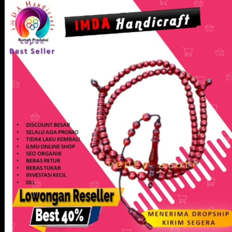 IMDAHANDICRAFT Tasbih akar bahar merah 99 butir tasbih tali arus merah tasbih akar bahar tali arus m