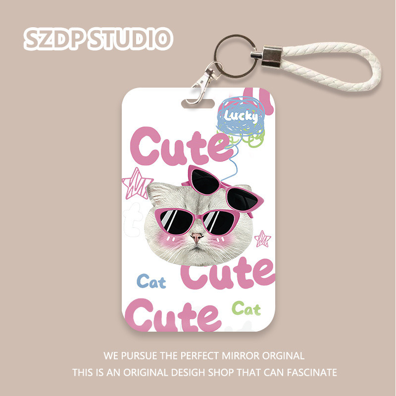

ID CARD Penutup pelindung gantungan kunci terintegrasi pola kucing merah muda lucu kawaii lucu penutup pelindung kartu bank kartun Korea penutup pelindung kartu ID kartu bus