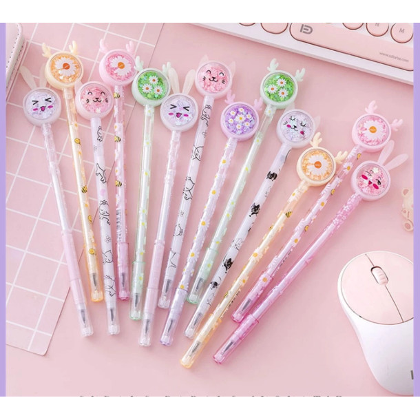 

P7 Pena Karakter Payet Gliter Bunny Lucu Black Ink Gel