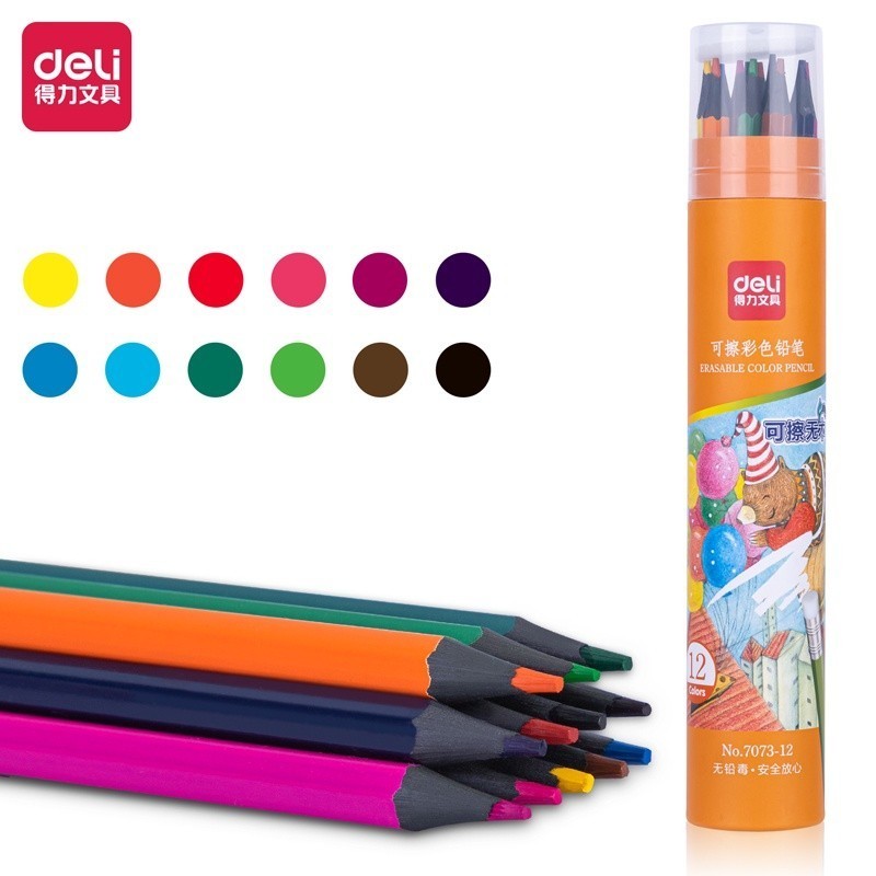 

Deli Erasable Colored Pencil / Pensil Warna 12/24/36/48 Warna Bisa Dihapus Wood-Free 7073