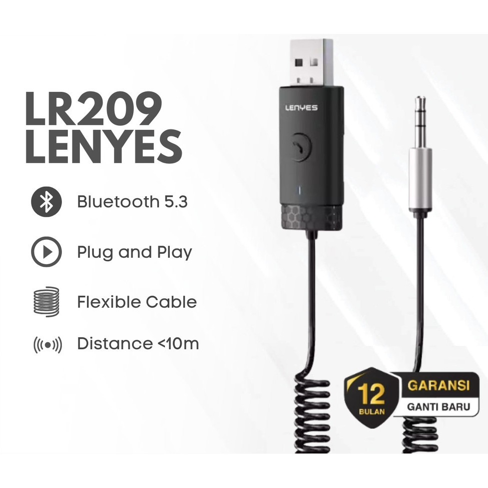 Lenyes Bluetooth Receiver 5.3 Colokan Aux 3.5mm dan Usb Untuk Speaker Mobil Pc / Laptop LR209
