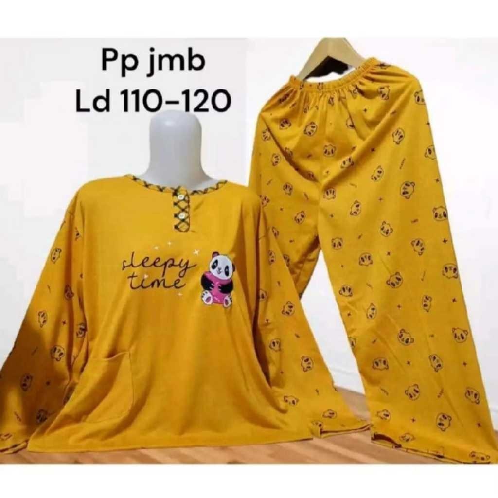 Set PP Baju Tidur Kaos Lengan Panjang Dan Celana Panjang Jumbo Babydoll Wanita LD 110-120cm