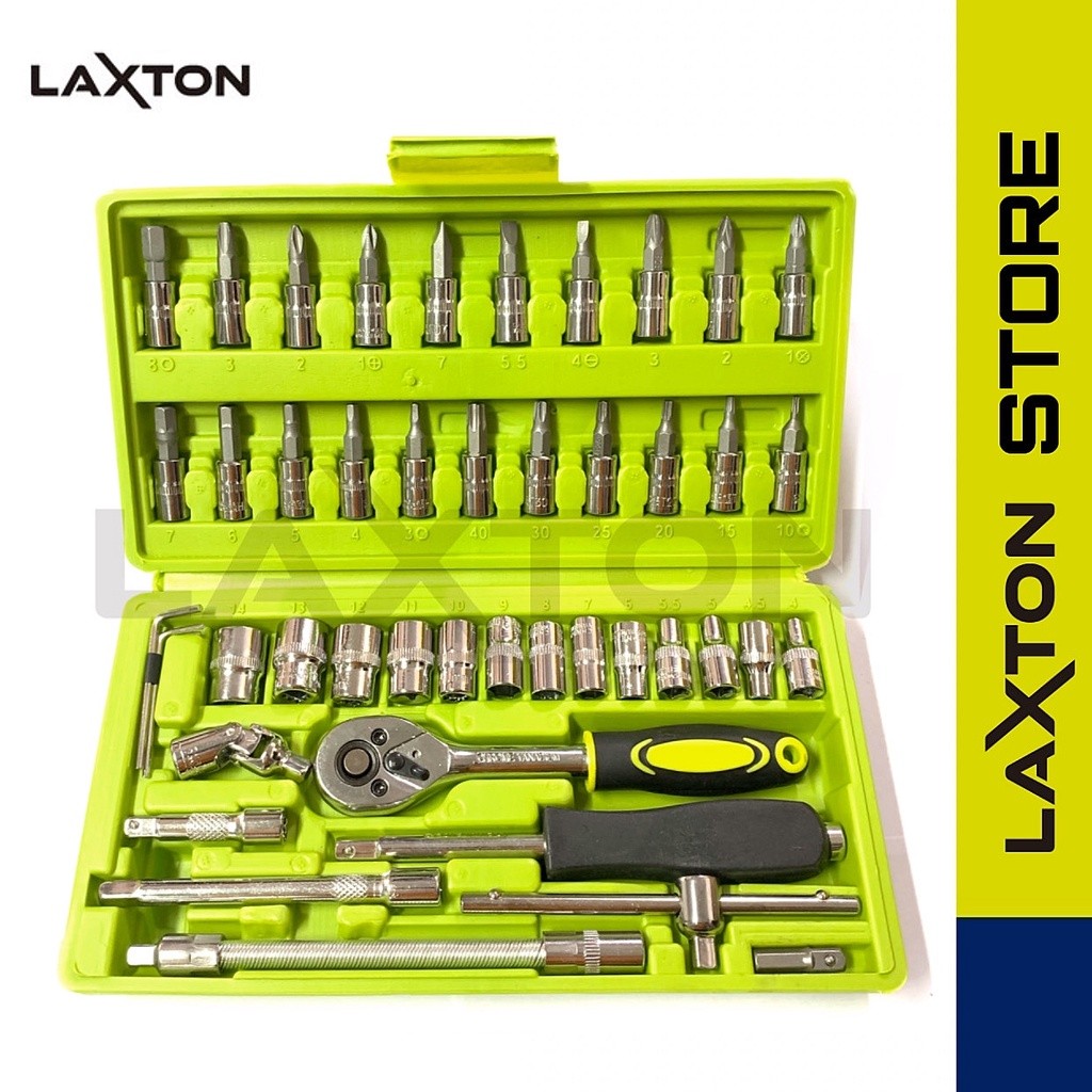 LAXTON Kunci Sok Shock Set Motor Socket 46 Pcs L03-046 Murah Laris